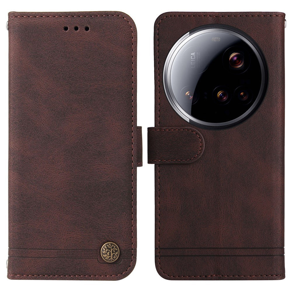 Xiaomi 15 Ultra Läderplånboksfodral Skin Touch mobilfodral Stativ med Rem