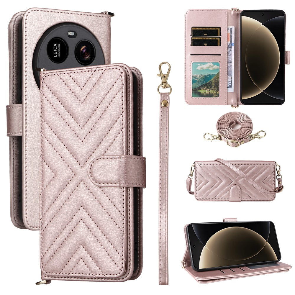 For Xiaomi 15 Ultra Wallet Case with Shoulder / Wrist Strap Leather Phone Cover Stand