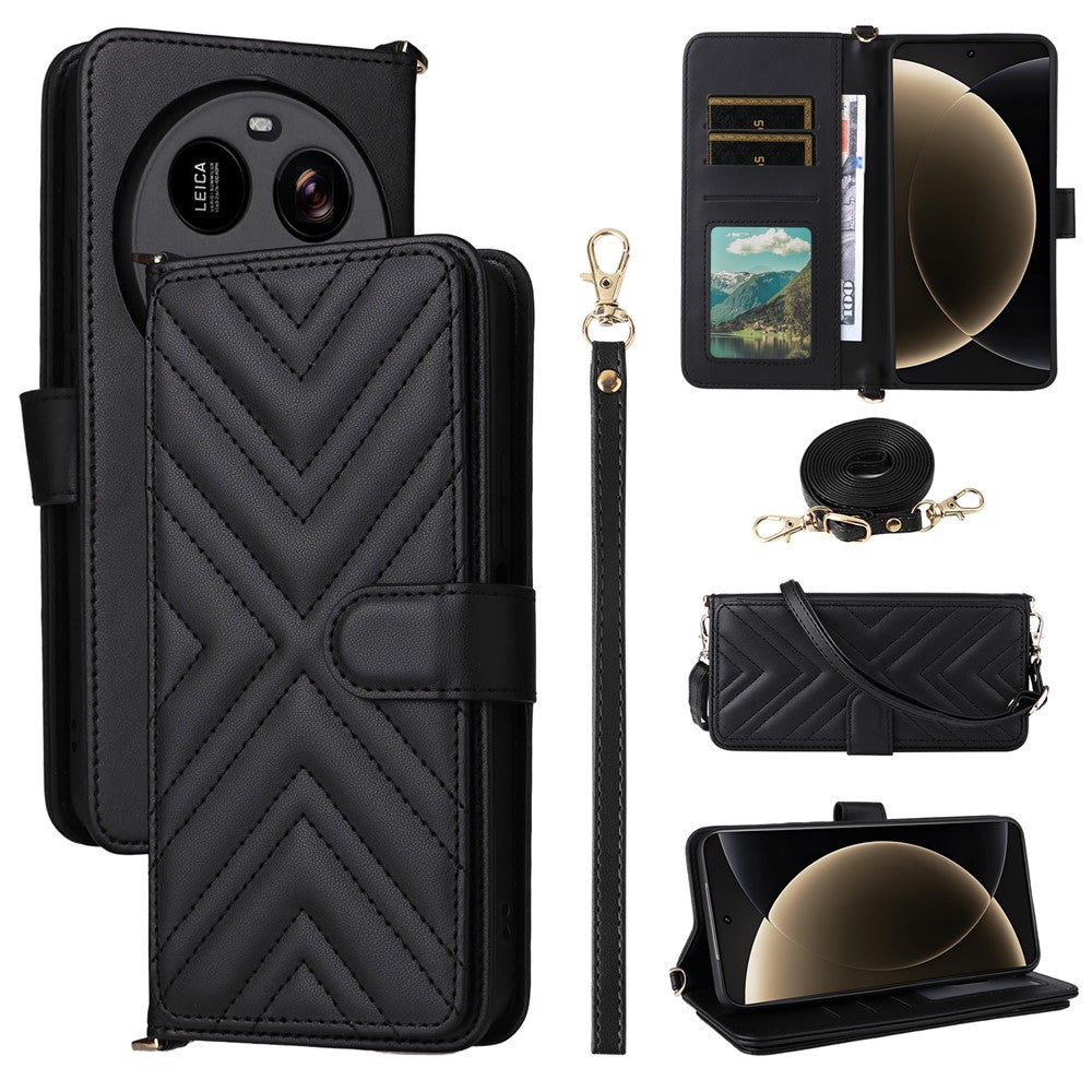 For Xiaomi 15 Ultra Wallet Case with Shoulder / Wrist Strap Leather Phone Cover Stand