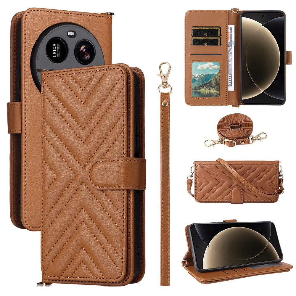 For Xiaomi 15 Ultra Wallet Case with Shoulder / Wrist Strap Leather Phone Cover Stand