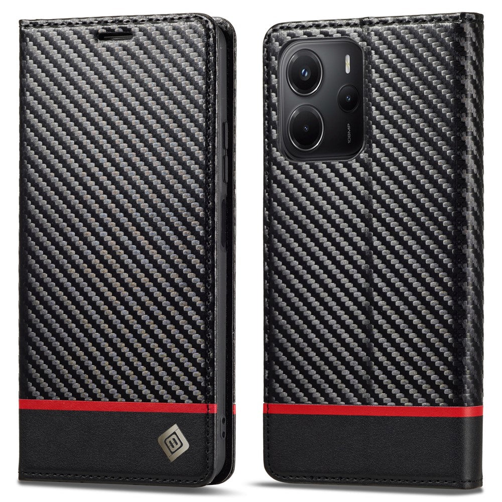 LC.IMEEKE For Xiaomi Redmi Note 14 4G (164.84mm) Case Carbon Fiber Texture Phone Cover Stand Card Holder