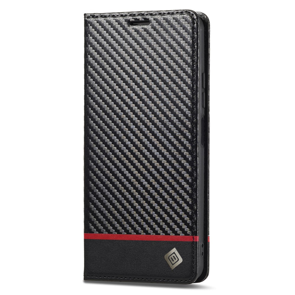 LC.IMEEKE For Xiaomi Redmi Note 14 4G (164.84mm) Case Carbon Fiber Texture Phone Cover Stand Card Holder