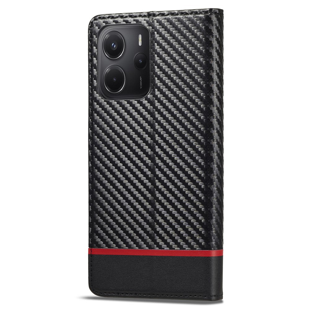 LC.IMEEKE For Xiaomi Redmi Note 14 4G (164.84mm) Case Carbon Fiber Texture Phone Cover Stand Card Holder