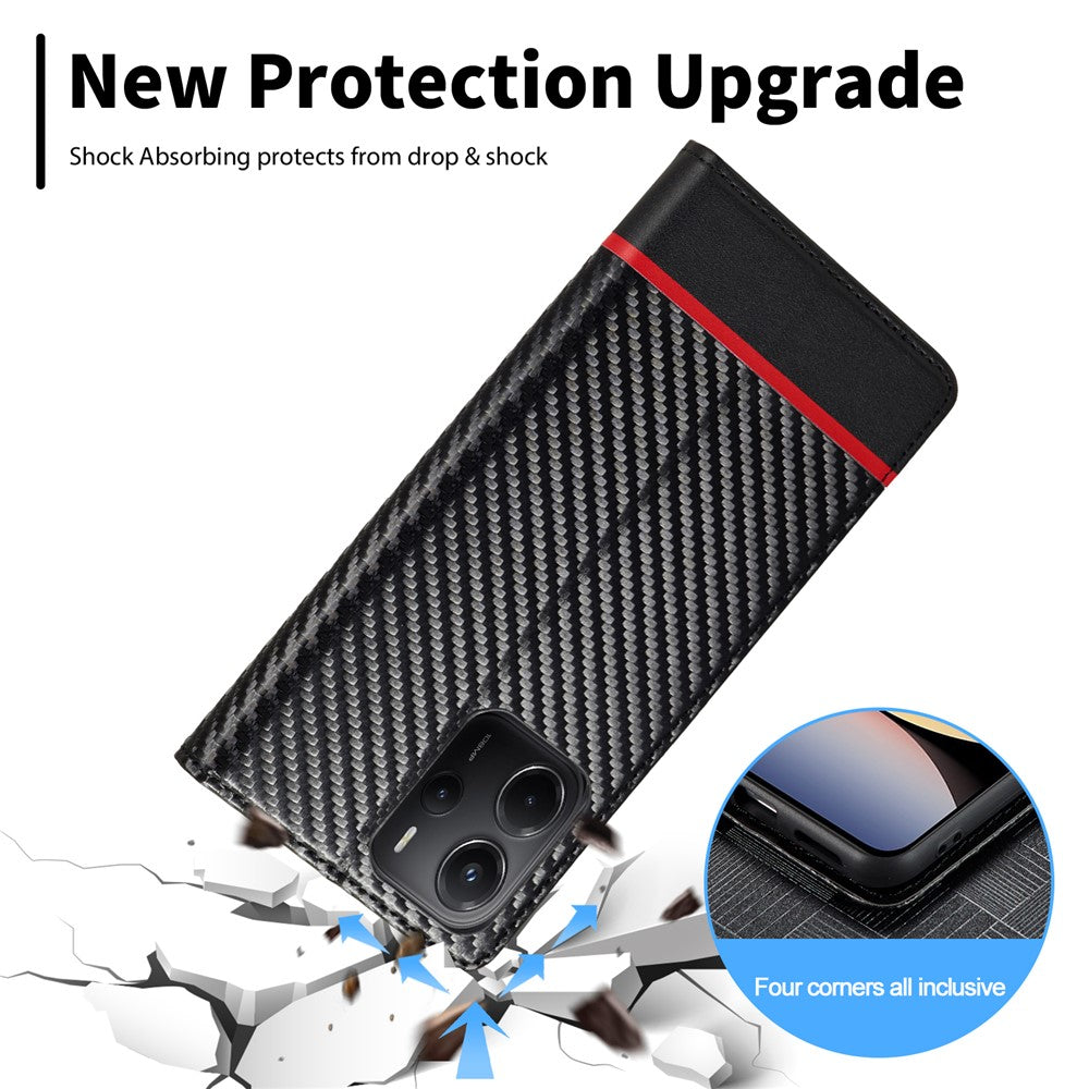 LC.IMEEKE For Xiaomi Redmi Note 14 4G (164.84mm) Case Carbon Fiber Texture Phone Cover Stand Card Holder