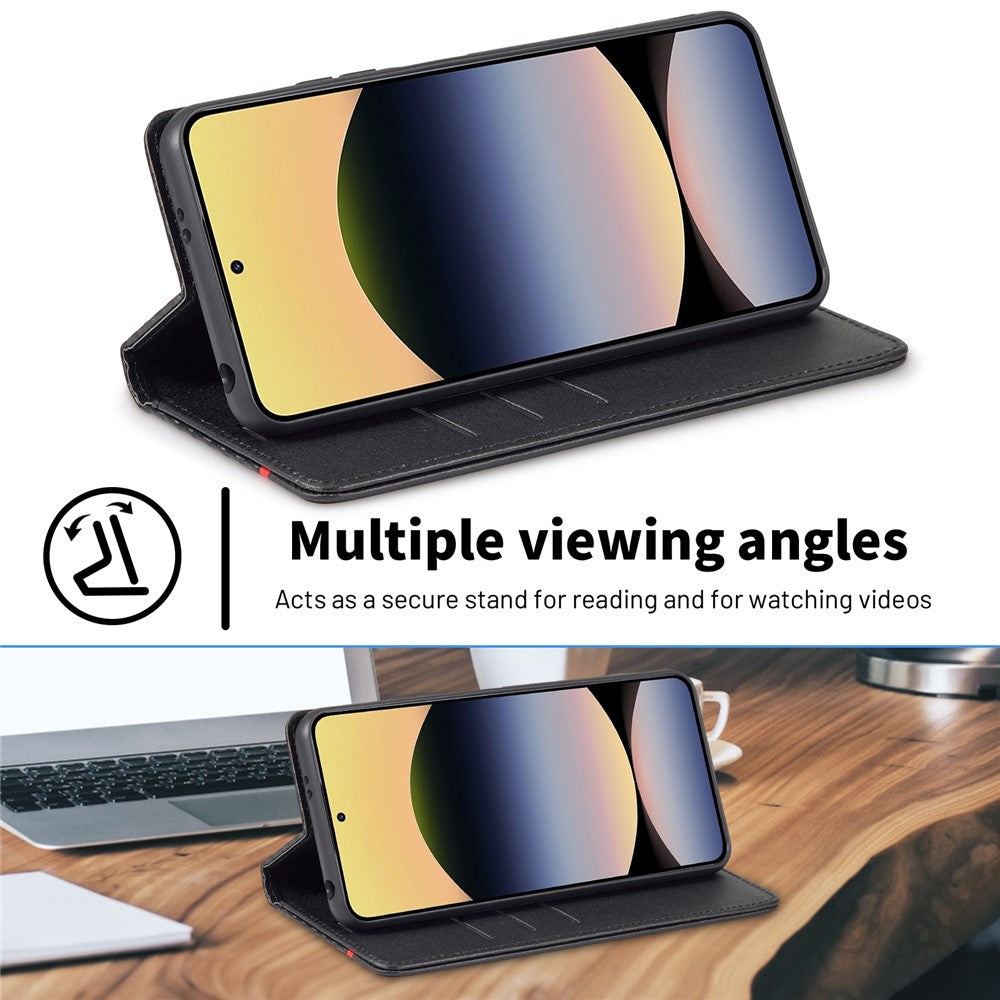 LC.IMEEKE For Xiaomi Redmi Note 14 4G (164.84mm) Case Carbon Fiber Texture Phone Cover Stand Card Holder