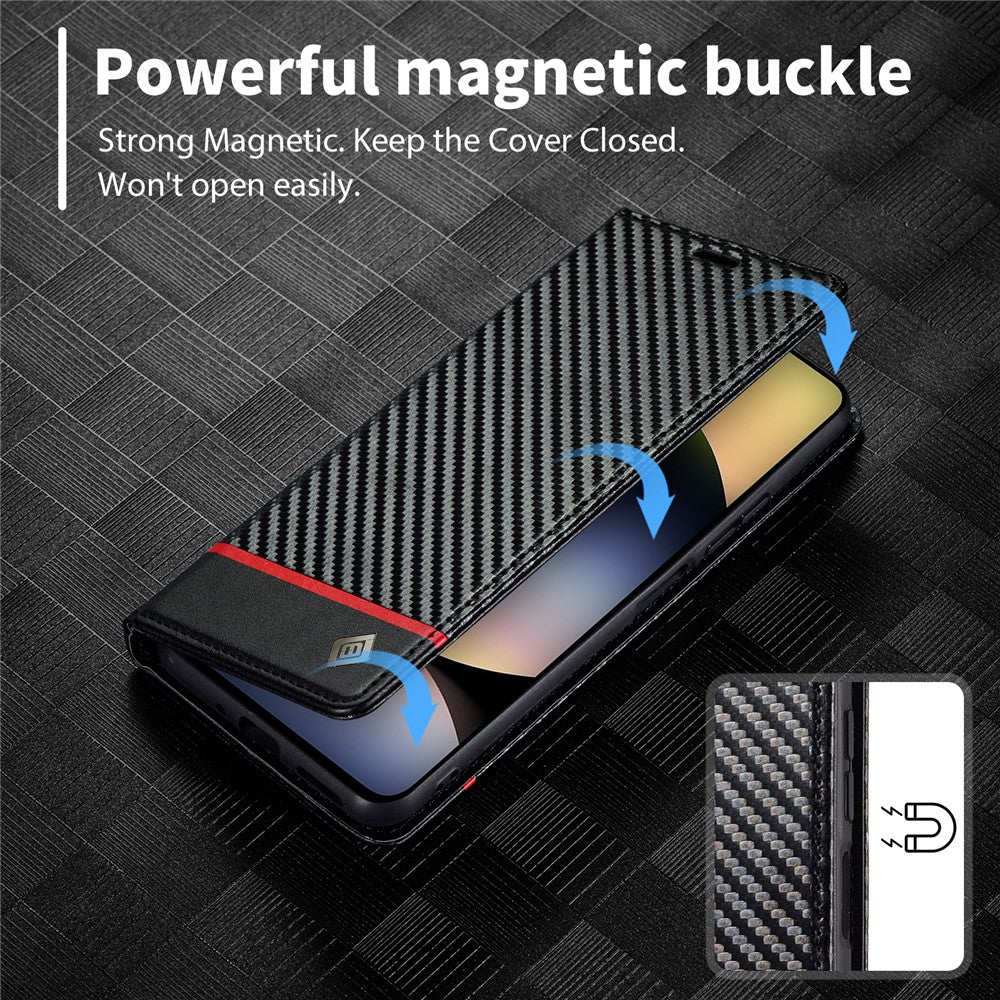 LC.IMEEKE For Xiaomi Redmi Note 14 4G (164.84mm) Case Carbon Fiber Texture Phone Cover Stand Card Holder