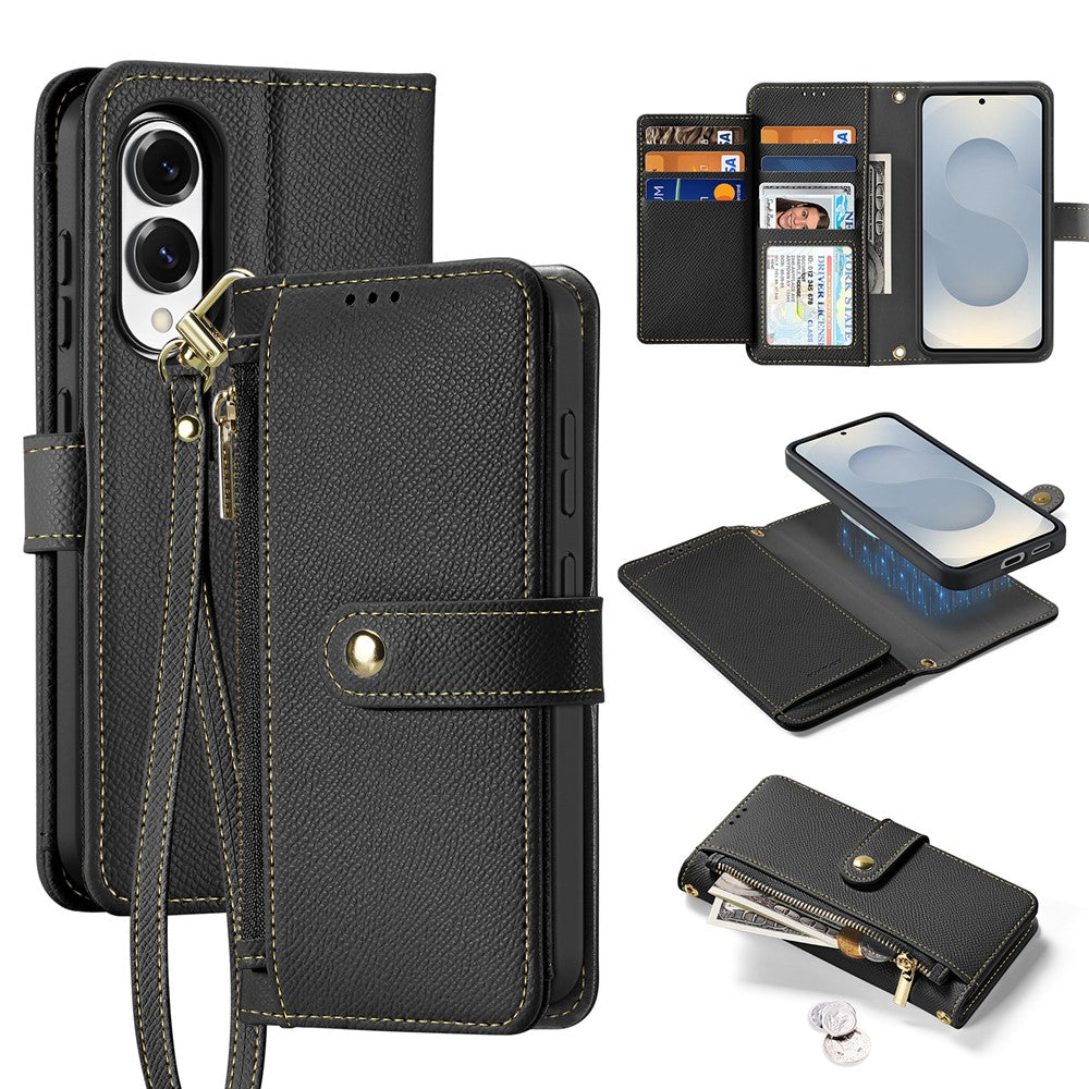 DUX DUCIS Til Samsung Galaxy S25 Edge Cover Lawa Series Aftageligt Magnetisk Skindlædercover Pung med lynlås