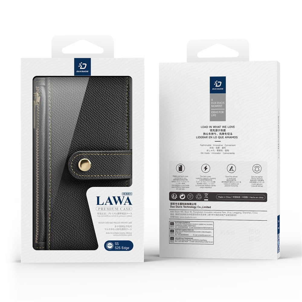 DUX DUCIS Til Samsung Galaxy S25 Edge Cover Lawa Series Aftageligt Magnetisk Skindlædercover Pung med lynlås