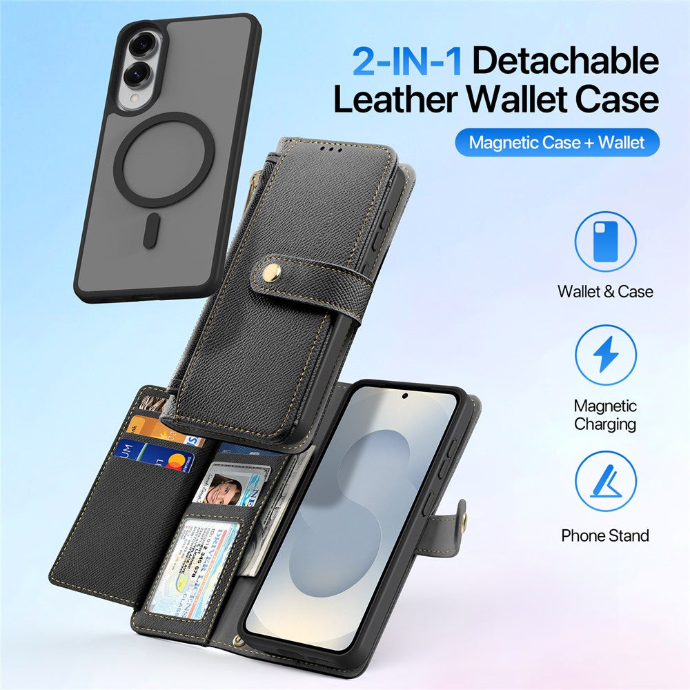 DUX DUCIS Til Samsung Galaxy S25 Edge Cover Lawa Series Aftageligt Magnetisk Skindlædercover Pung med lynlås