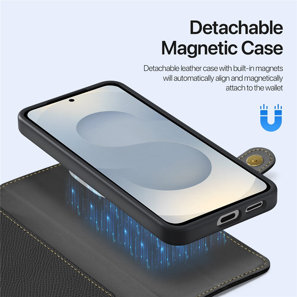 DUX DUCIS Til Samsung Galaxy S25 Edge Cover Lawa Series Aftageligt Magnetisk Skindlædercover Pung med lynlås