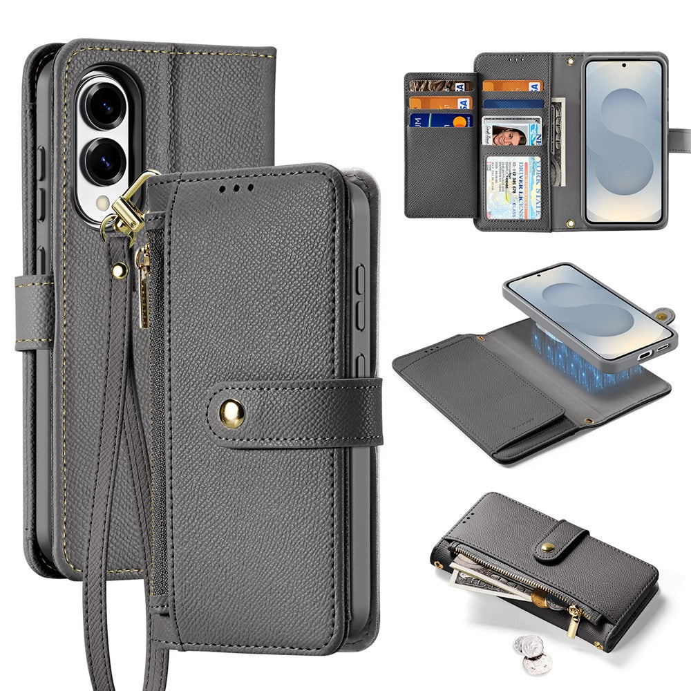 DUX DUCIS Til Samsung Galaxy S25 Edge Cover Lawa Series Aftageligt Magnetisk Skindlædercover Pung med lynlås