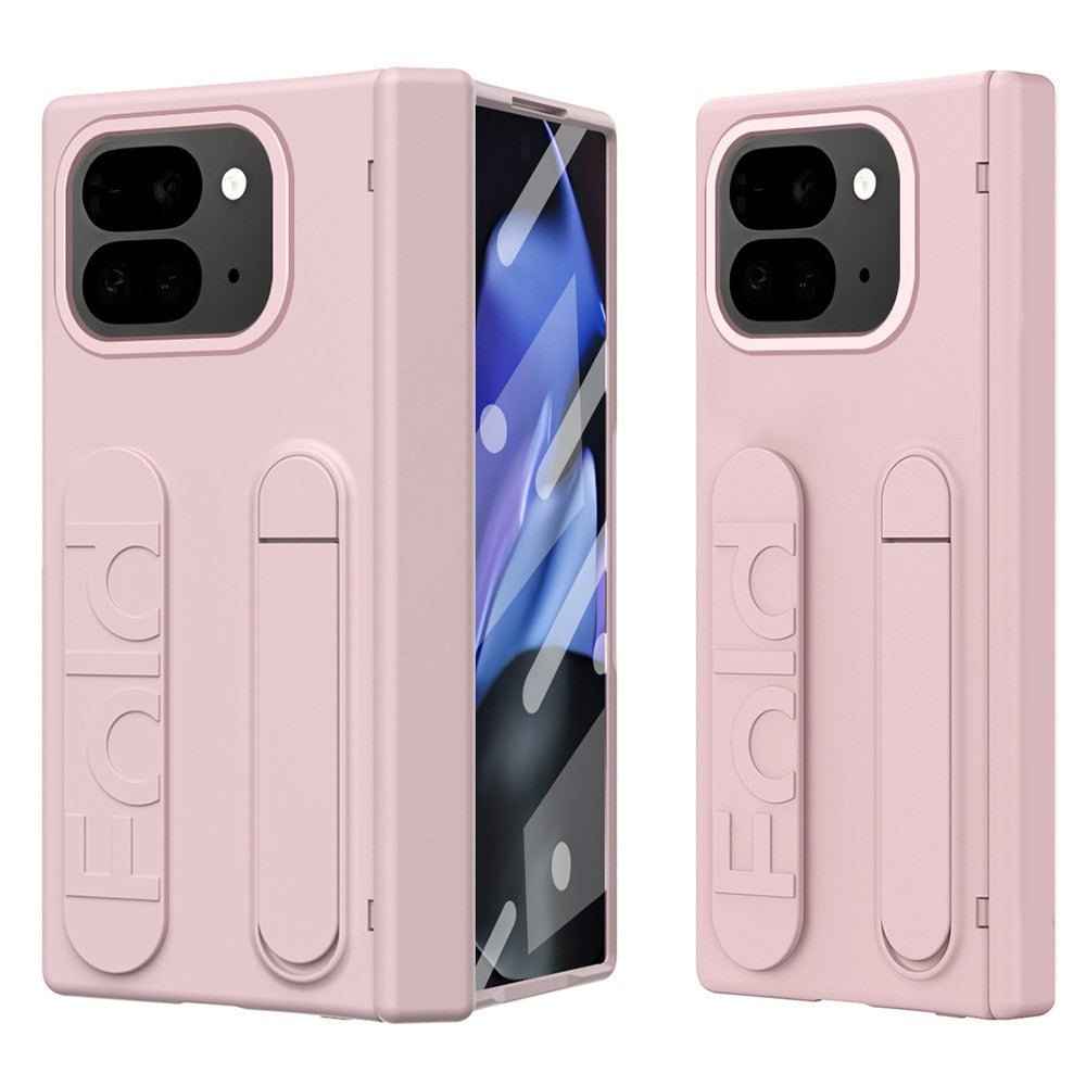 For Google Pixel 10 Pro Fold Case Kickstand Wristband PC Phone Cover with Tempered Glass Film
