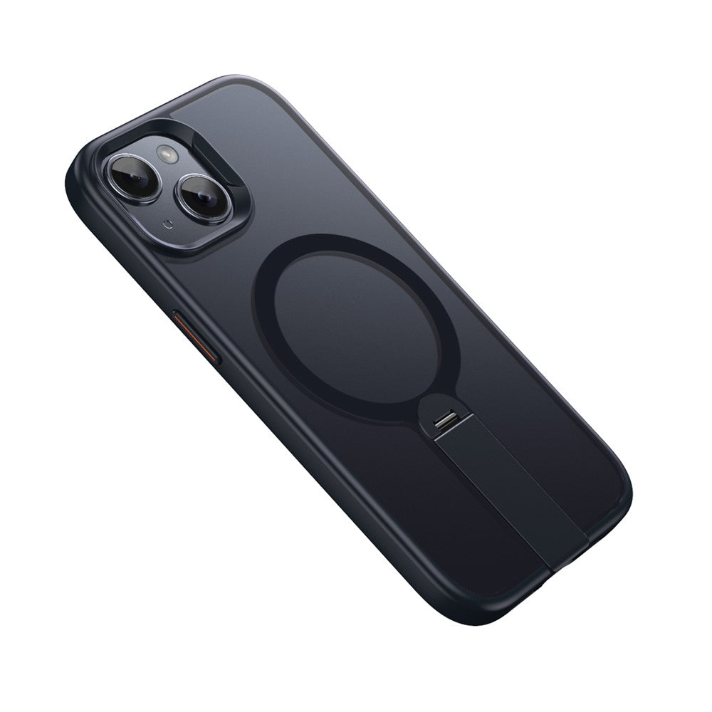 För iPhone 13-skal kompatibelt med MagSafe Roterbart rakt kickstand TPU + PC Matt mobilskal