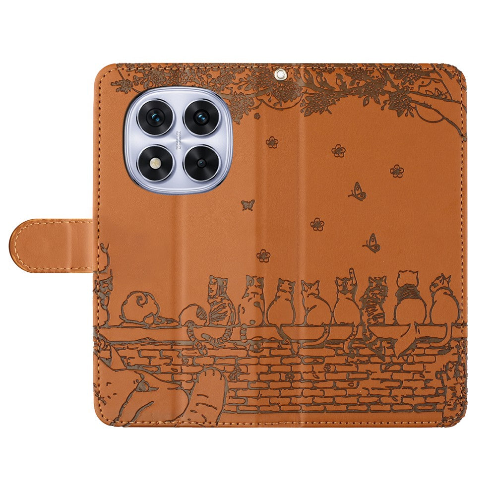 For Xiaomi Redmi Note 14 Pro 4G Case with Wrist Strap Leather Phone Cover Wall Cats Pattern