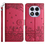 For Xiaomi Redmi Note 14 Pro 4G Case with Wrist Strap Leather Phone Cover Wall Cats Pattern