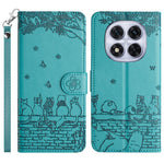For Xiaomi Redmi Note 14 Pro 4G Case with Wrist Strap Leather Phone Cover Wall Cats Pattern
