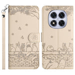 For Xiaomi Redmi Note 14 Pro 4G Case with Wrist Strap Leather Phone Cover Wall Cats Pattern