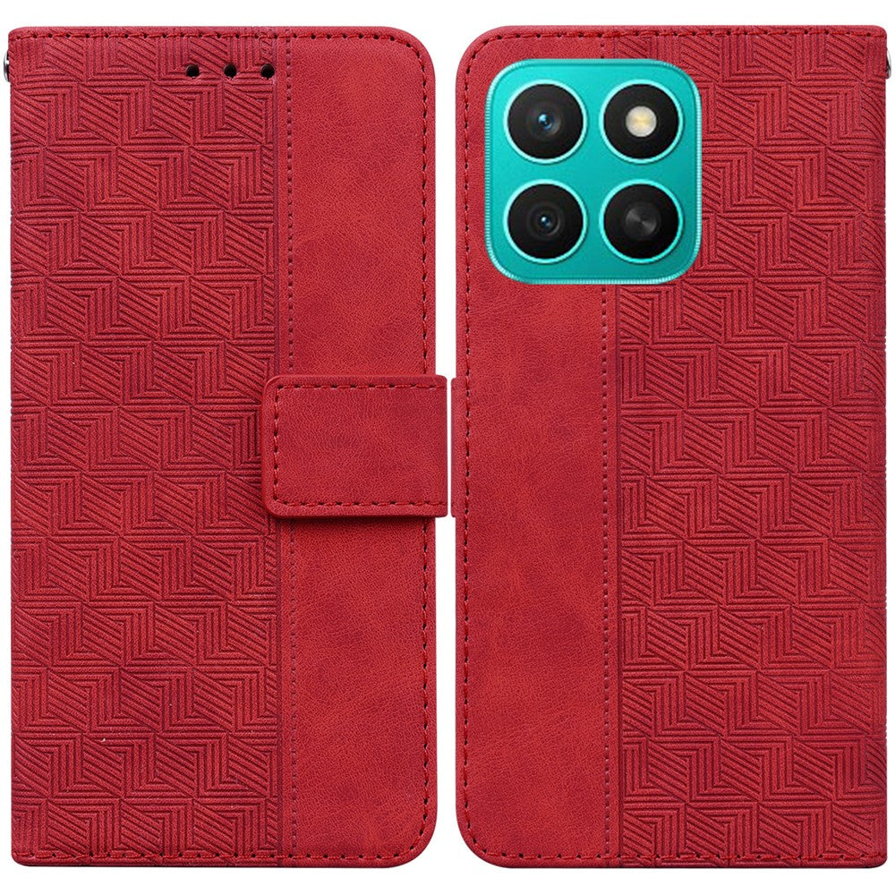 For Honor X8c 4G Case Geometry Pattern Leather Wallet Phone Cover with Wrist Strap