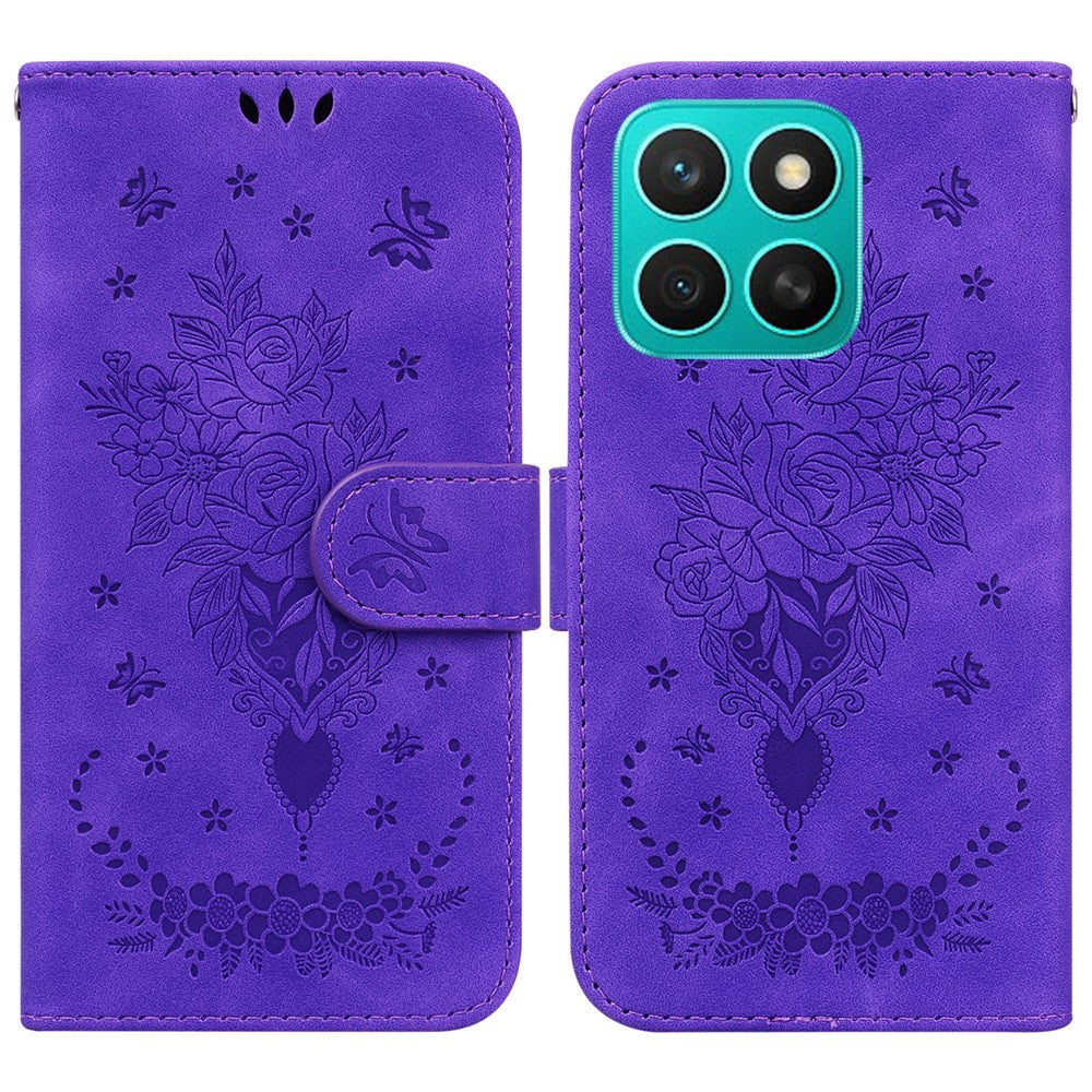 For Honor X8c 4G Case PU Leather Wallet Phone Cover Butterfly Flower Imprint