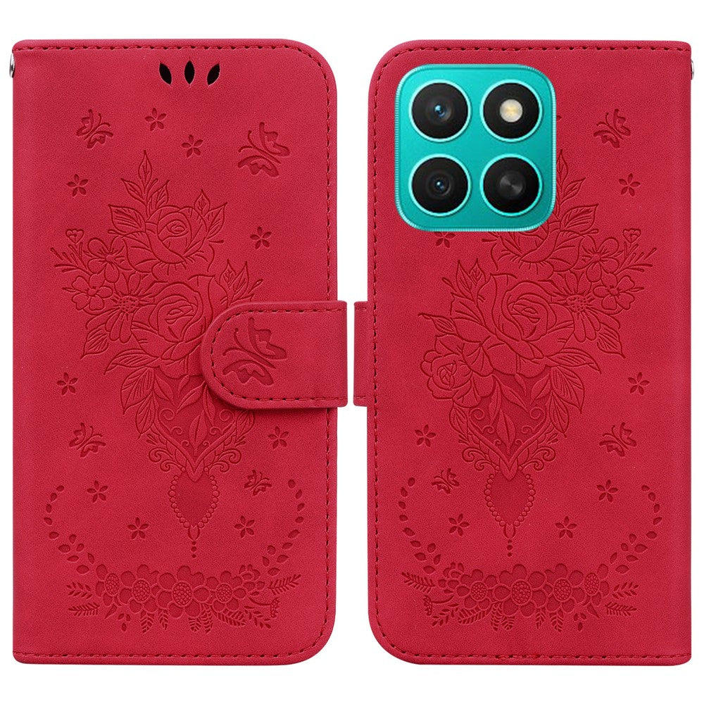For Honor X8c 4G Case PU Leather Wallet Phone Cover Butterfly Flower Imprint