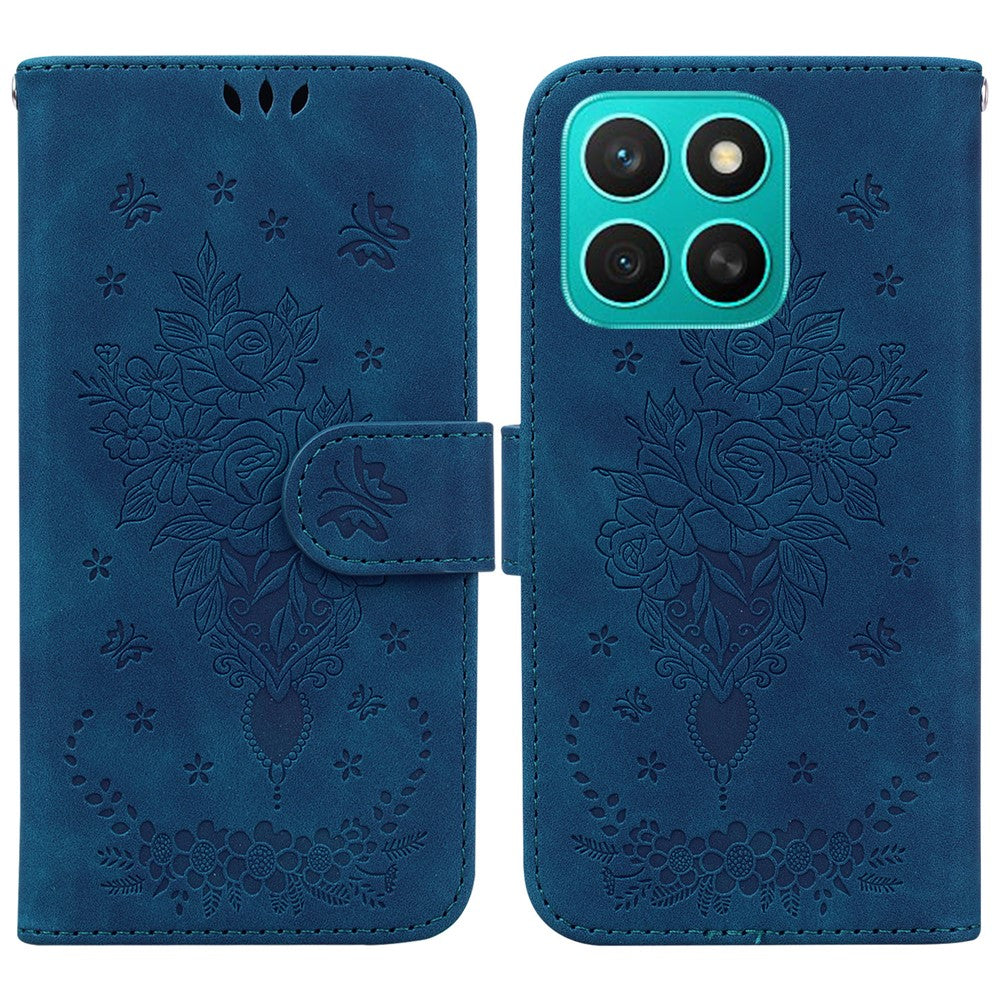 For Honor X8c 4G Case PU Leather Wallet Phone Cover Butterfly Flower Imprint