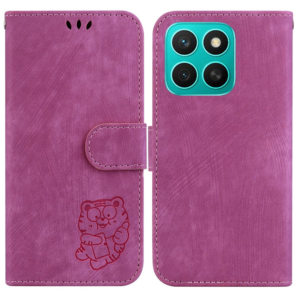 For Honor X8c 4G Pung Etui Tiger Imprint Læder Stødsikkert Telefoncover