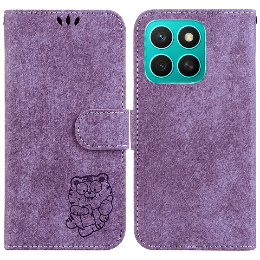 For Honor X8c 4G Pung Etui Tiger Imprint Læder Stødsikkert Telefoncover