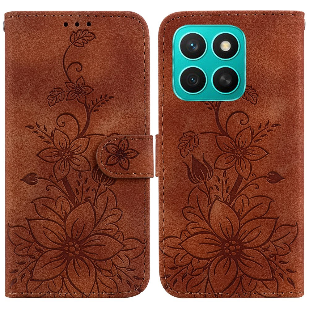 For Honor X8c 4G Case Lily Flower Imprint Leather Phone Cover with Stand