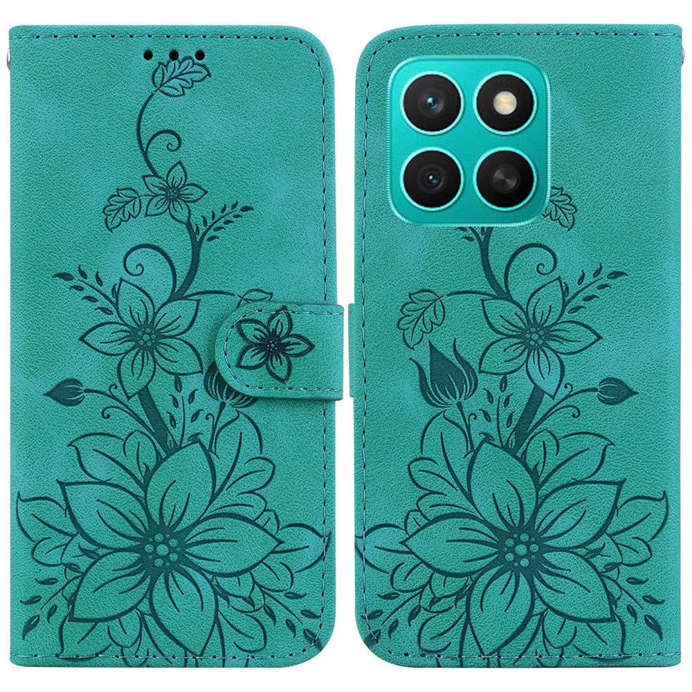 For Honor X8c 4G Case Lily Flower Imprint Leather Phone Cover with Stand