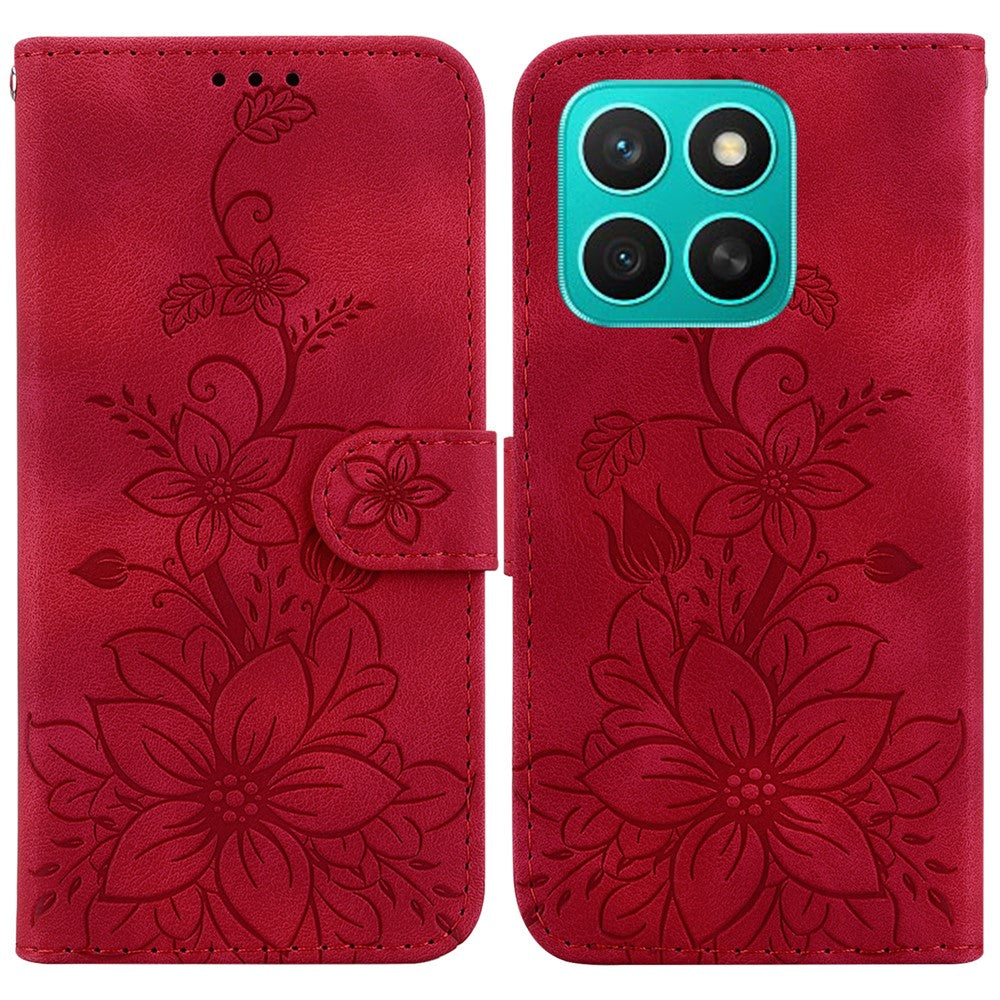 For Honor X8c 4G Case Lily Flower Imprint Leather Phone Cover with Stand