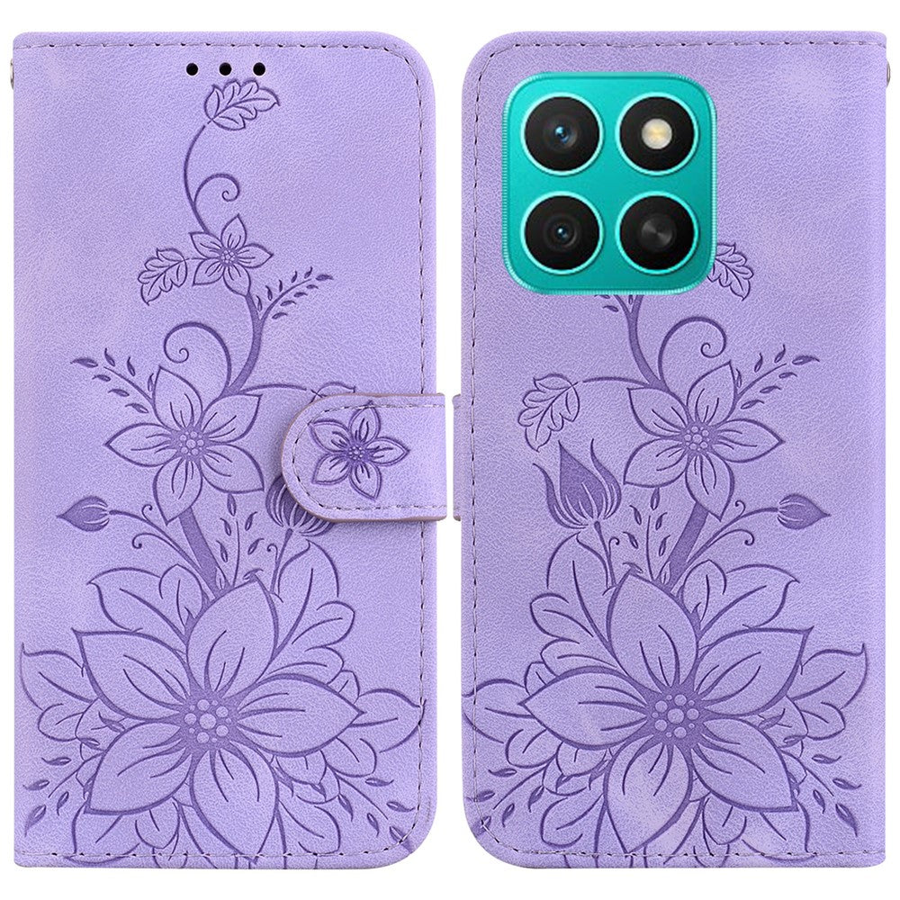 For Honor X8c 4G Case Lily Flower Imprint Leather Phone Cover with Stand