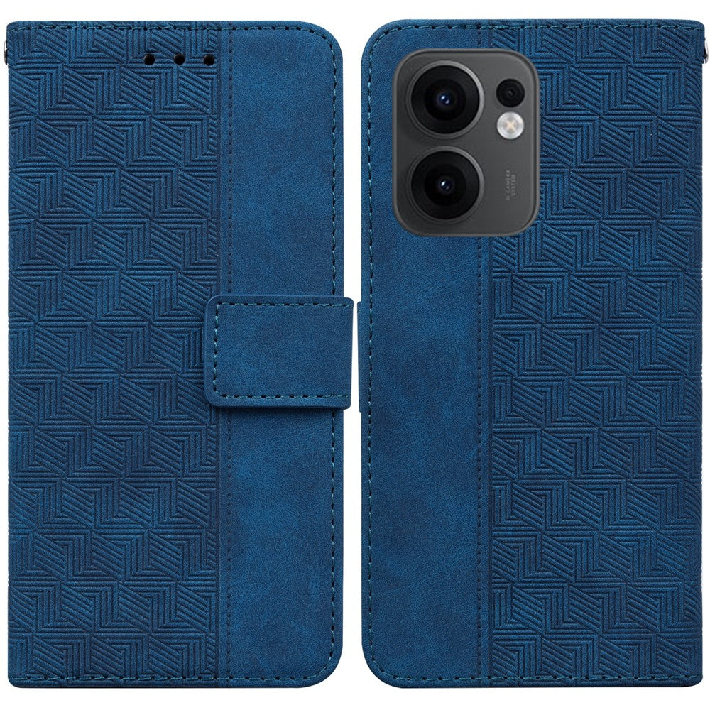 For Oppo Reno13 F 5G (Reno 13 FS 5G) / 4G Case Geometry Pattern Leather Wallet Phone Cover with Wrist Strap