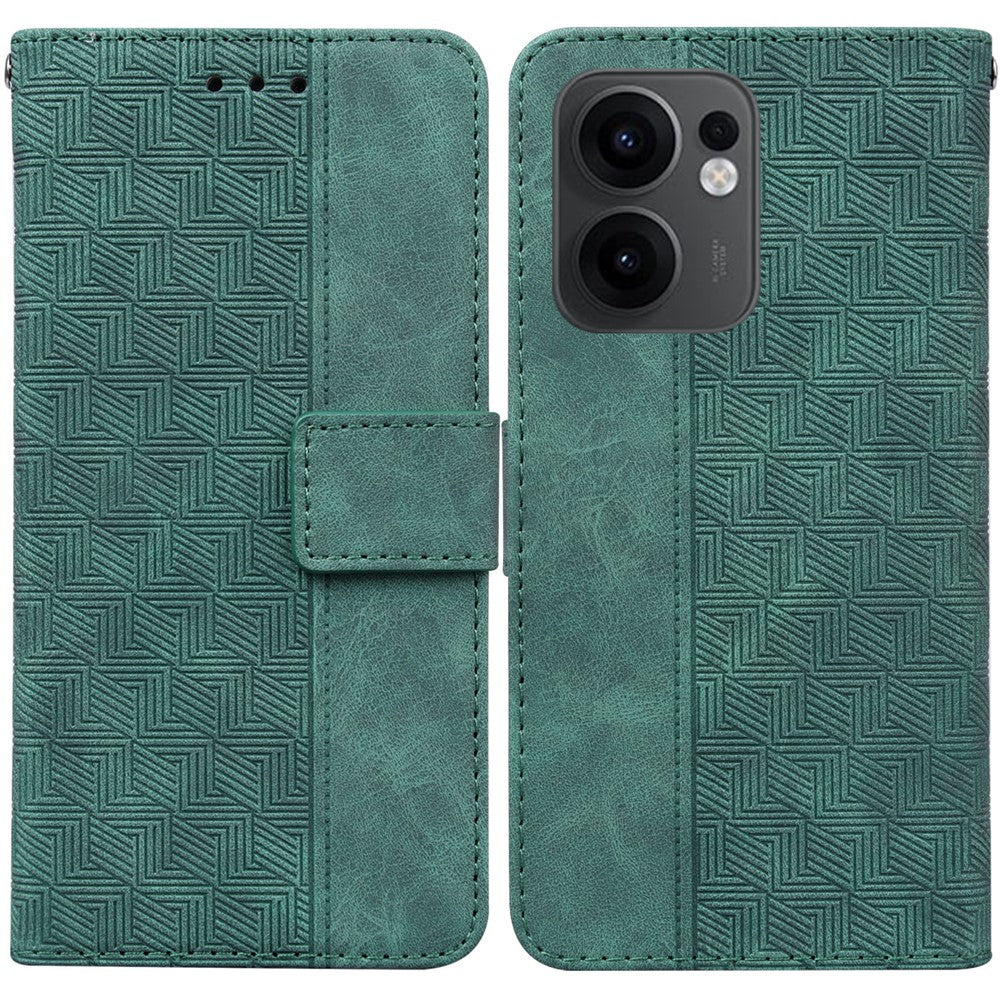For Oppo Reno13 F 5G (Reno 13 FS 5G) / 4G Case Geometry Pattern Leather Wallet Phone Cover with Wrist Strap