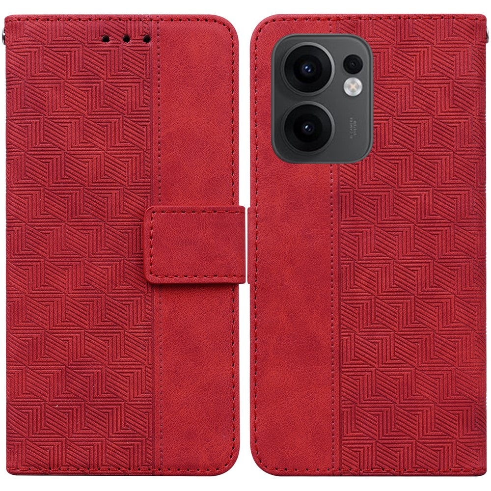 For Oppo Reno13 F 5G (Reno 13 FS 5G) / 4G Case Geometry Pattern Leather Wallet Phone Cover with Wrist Strap