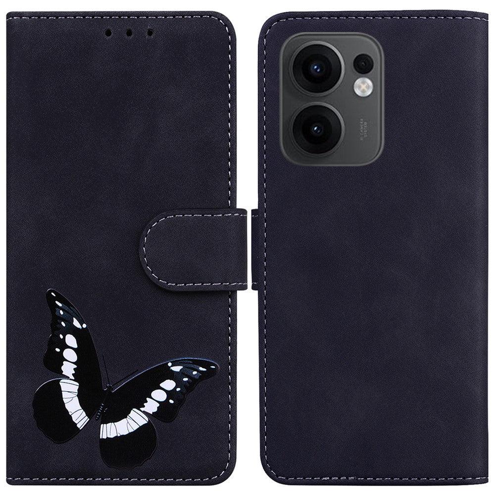 Oppo Reno13 F 5G (Reno 13 FS 5G) / 4G stativetui i PU-læder, mobilcover med sommerfugletryk