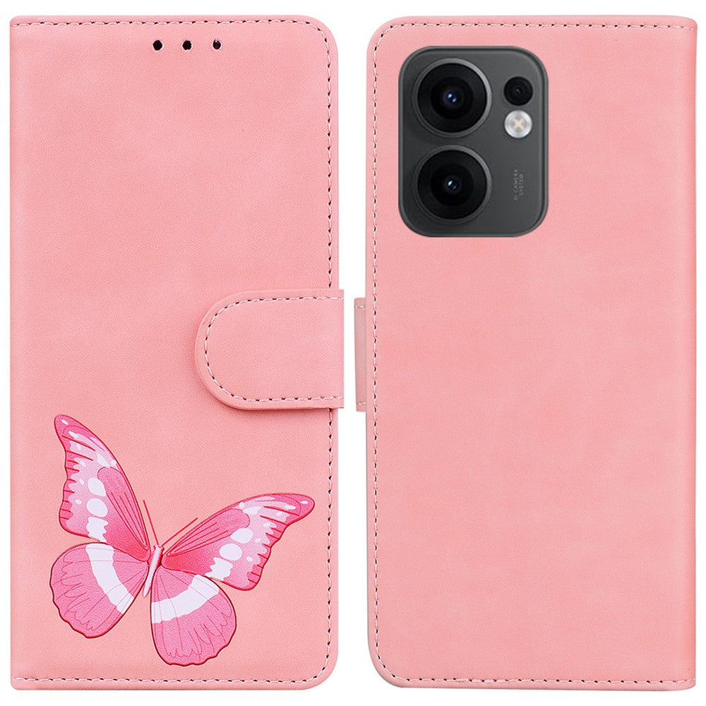 Oppo Reno13 F 5G (Reno 13 FS 5G) / 4G stativetui i PU-læder, mobilcover med sommerfugletryk