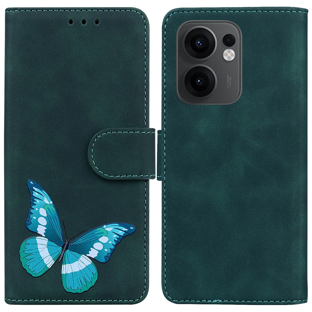 Oppo Reno13 F 5G (Reno 13 FS 5G) / 4G stativetui i PU-læder, mobilcover med sommerfugletryk