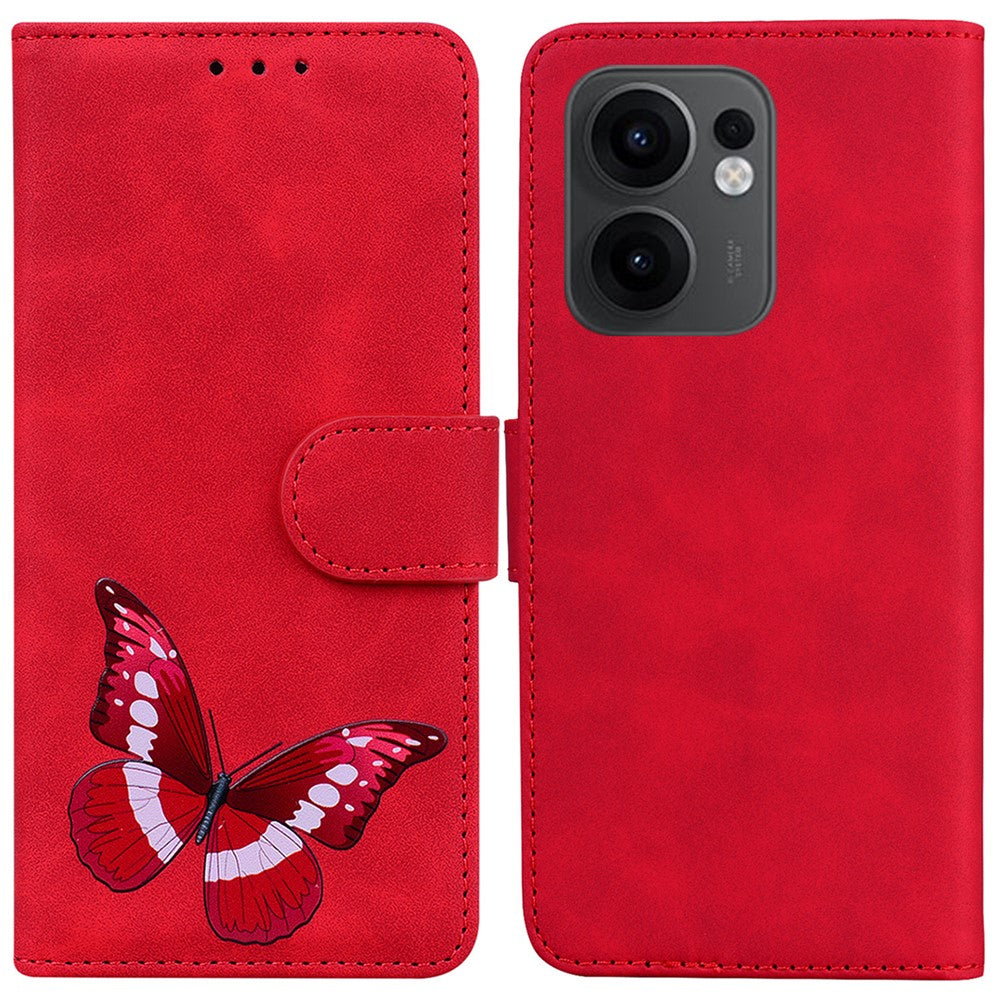 Oppo Reno13 F 5G (Reno 13 FS 5G) / 4G stativetui i PU-læder, mobilcover med sommerfugletryk