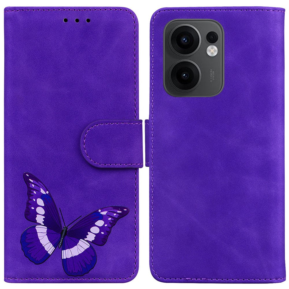 Oppo Reno13 F 5G (Reno 13 FS 5G) / 4G stativetui i PU-læder, mobilcover med sommerfugletryk