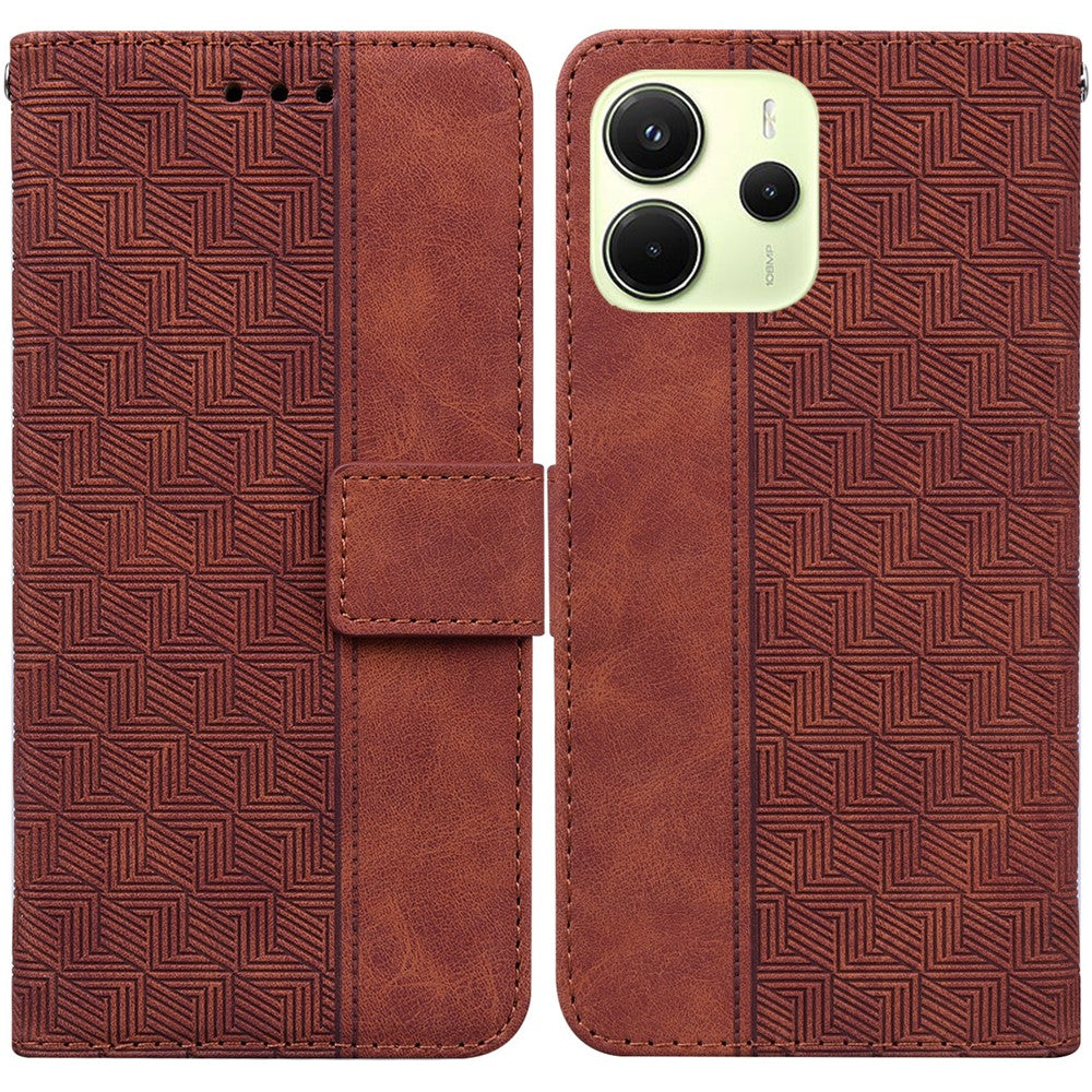 For Xiaomi Redmi Note 14 4G (164.84mm) Case Geometry Pattern Leather Wallet Phone Cover with Wrist Strap