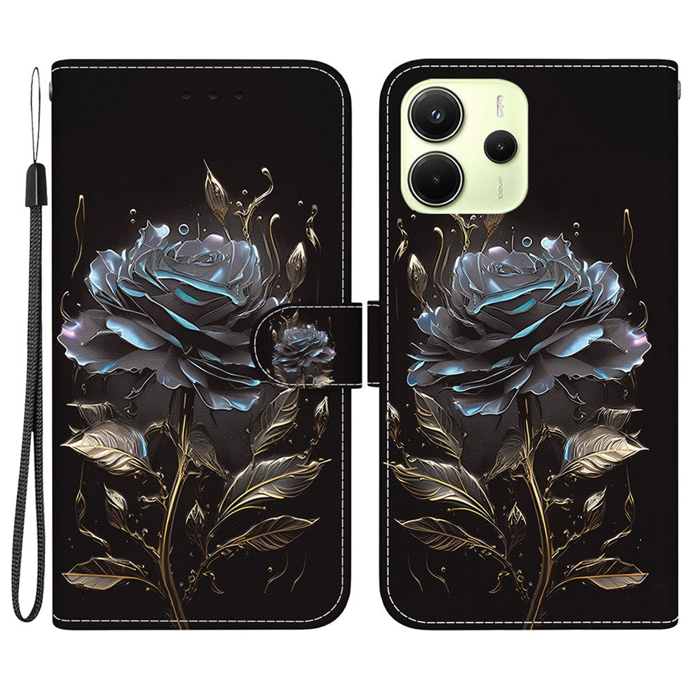 Xiaomi Redmi Note 14 4G (164.84mm) Plånboksfodral med fallskydd i läder, fällbart mönster, tryck