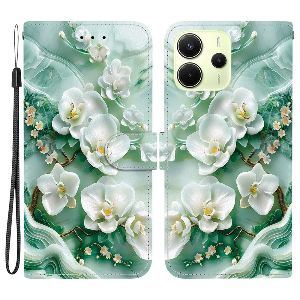 For Xiaomi Redmi Note 14 4G (164.84mm) Case Pattern Printing Anti-Drop Leather Flip Wallet Phone Cover with Lanyard
