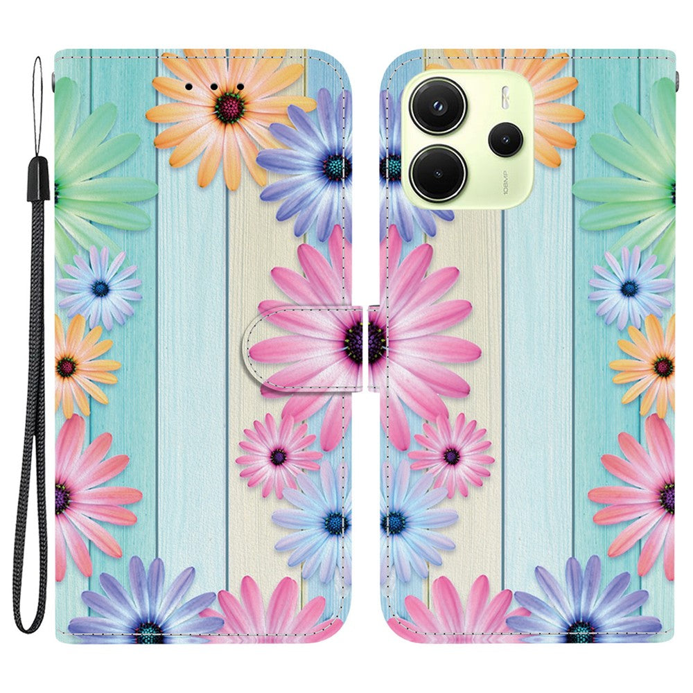 For Xiaomi Redmi Note 14 4G (164.84mm) Case Pattern Printing Anti-Drop Leather Flip Wallet Phone Cover with Lanyard