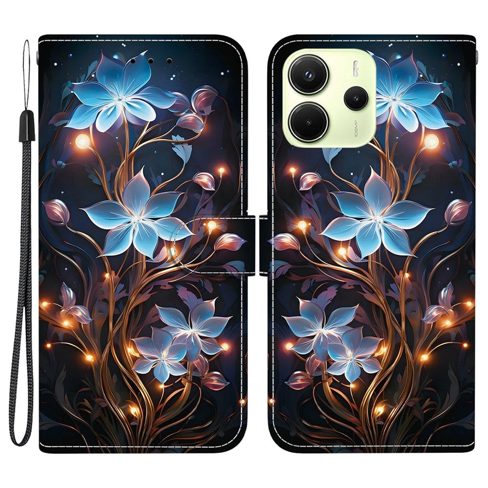 For Xiaomi Redmi Note 14 4G (164.84mm) Case Pattern Printing Anti-Drop Leather Flip Wallet Phone Cover with Lanyard