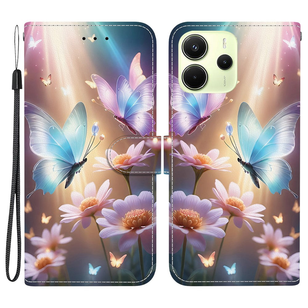 For Xiaomi Redmi Note 14 4G (164.84mm) Case Pattern Printing Anti-Drop Leather Flip Wallet Phone Cover with Lanyard
