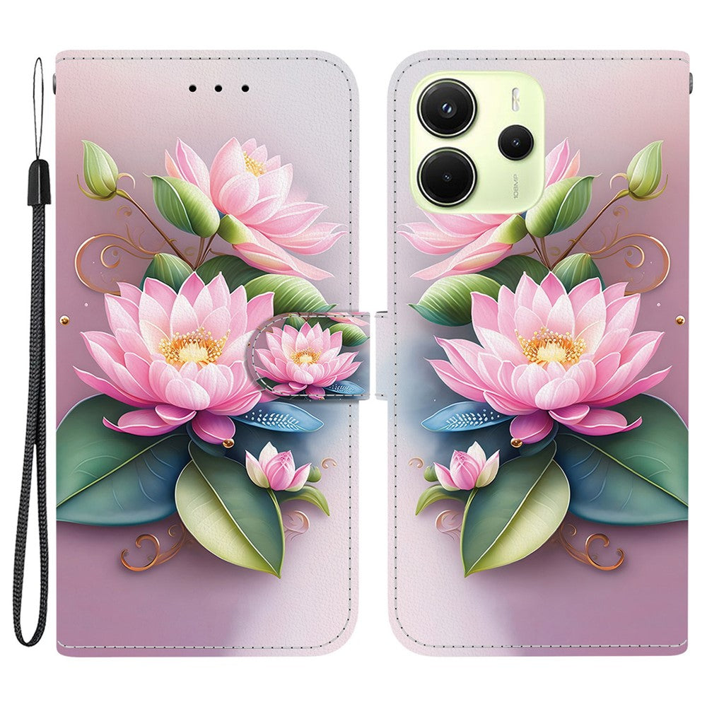 For Xiaomi Redmi Note 14 4G (164.84mm) Case Pattern Printing Anti-Drop Leather Flip Wallet Phone Cover with Lanyard