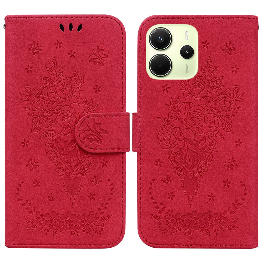 For Xiaomi Redmi Note 14 4G (164.84mm) Case PU Leather Wallet Phone Cover Butterfly Flower Imprint