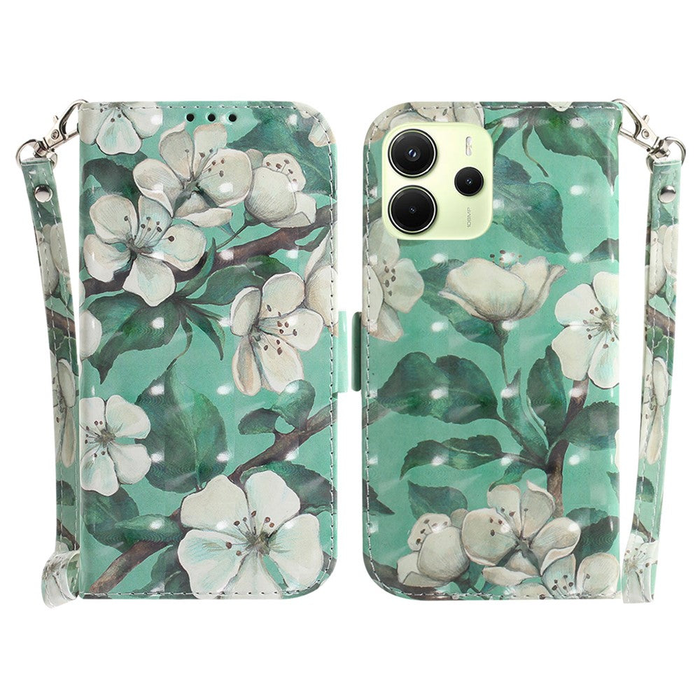 For Xiaomi Redmi Note 14 4G (164.84mm) Case Pattern Printing Leather Wallet Phone Cover with Wrist Strap