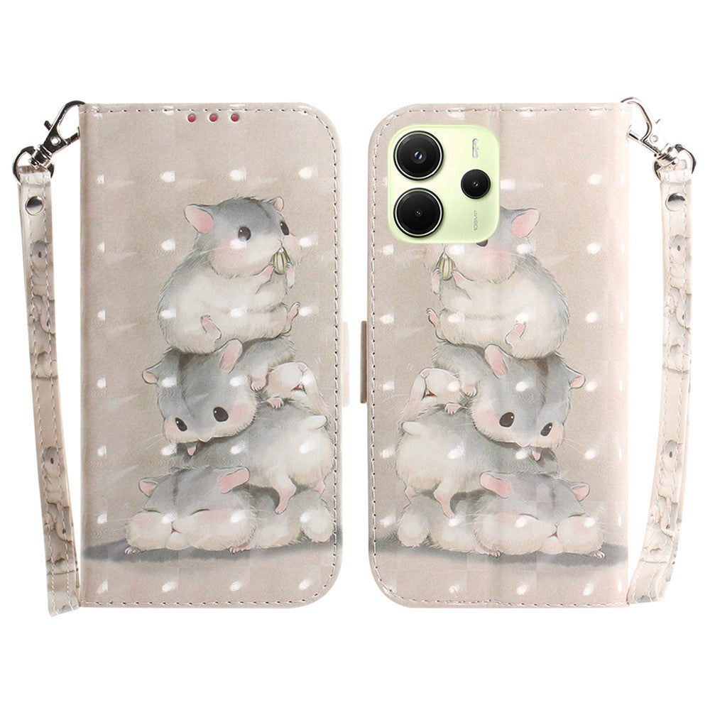 For Xiaomi Redmi Note 14 4G (164.84mm) Case Pattern Printing Leather Wallet Phone Cover with Wrist Strap