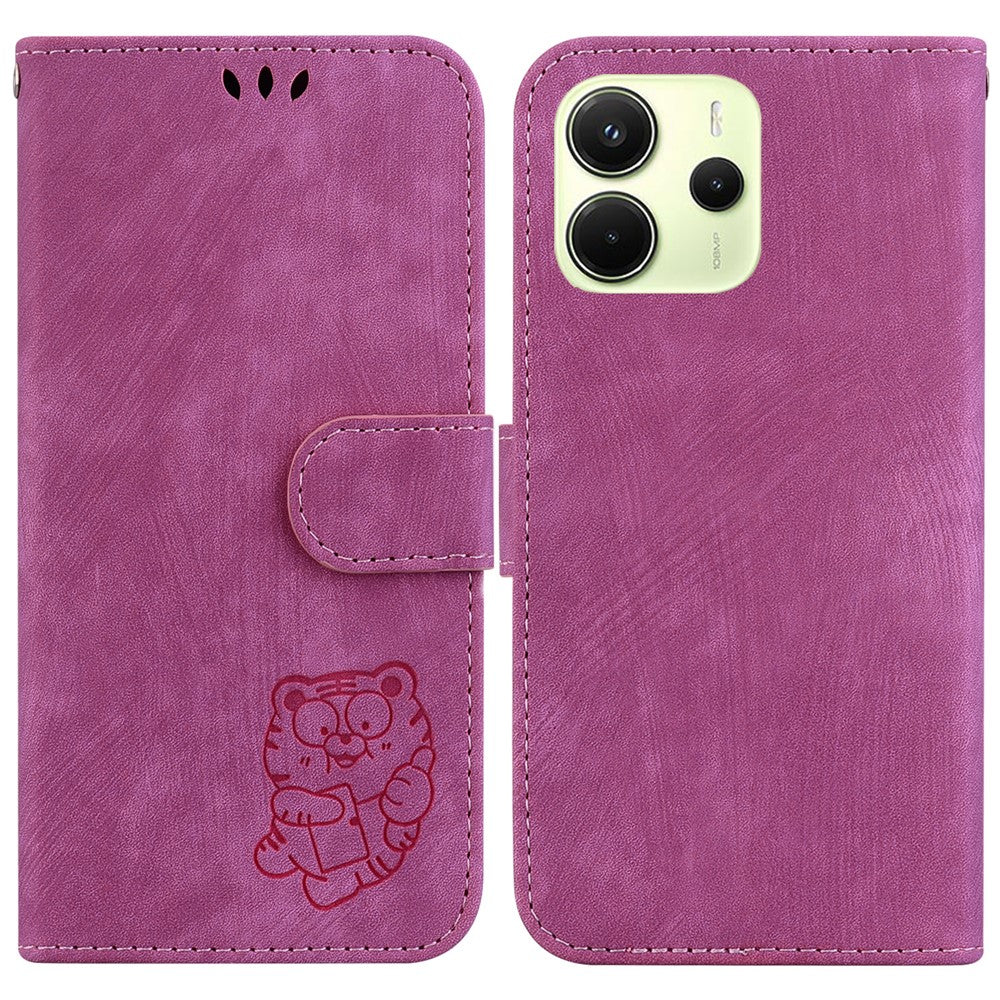 For Xiaomi Redmi Note 14 4G (164.84mm) Wallet Case Tiger Imprint Leather Shockproof Phone Cover